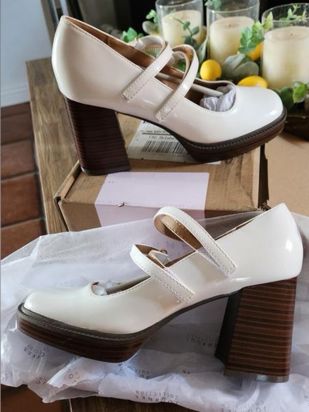 Women’s Cream Mary Jane Block Heel Pumps